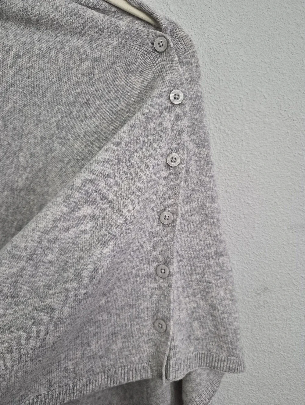Woolovers Merino Wool Cashmere Blend Button Poncho Grey OS Quiet Luxury